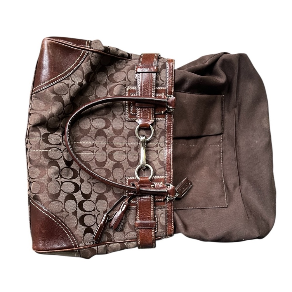 Coach Brown Signature Canvas Satchel with Leather Trim - Picture 14 of 15